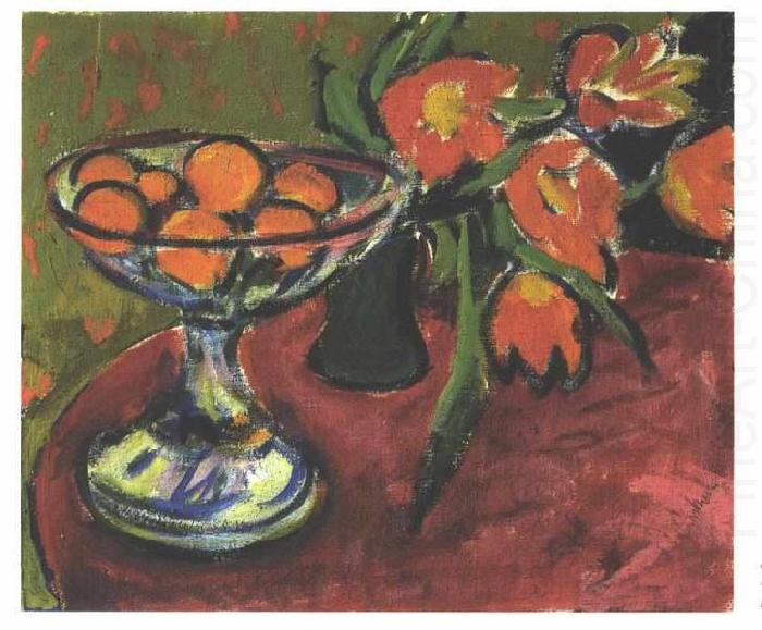 Stil live with tulips and oranges, Ernst Ludwig Kirchner